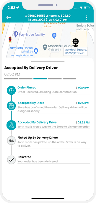 user see assigned driver for pickup of order
