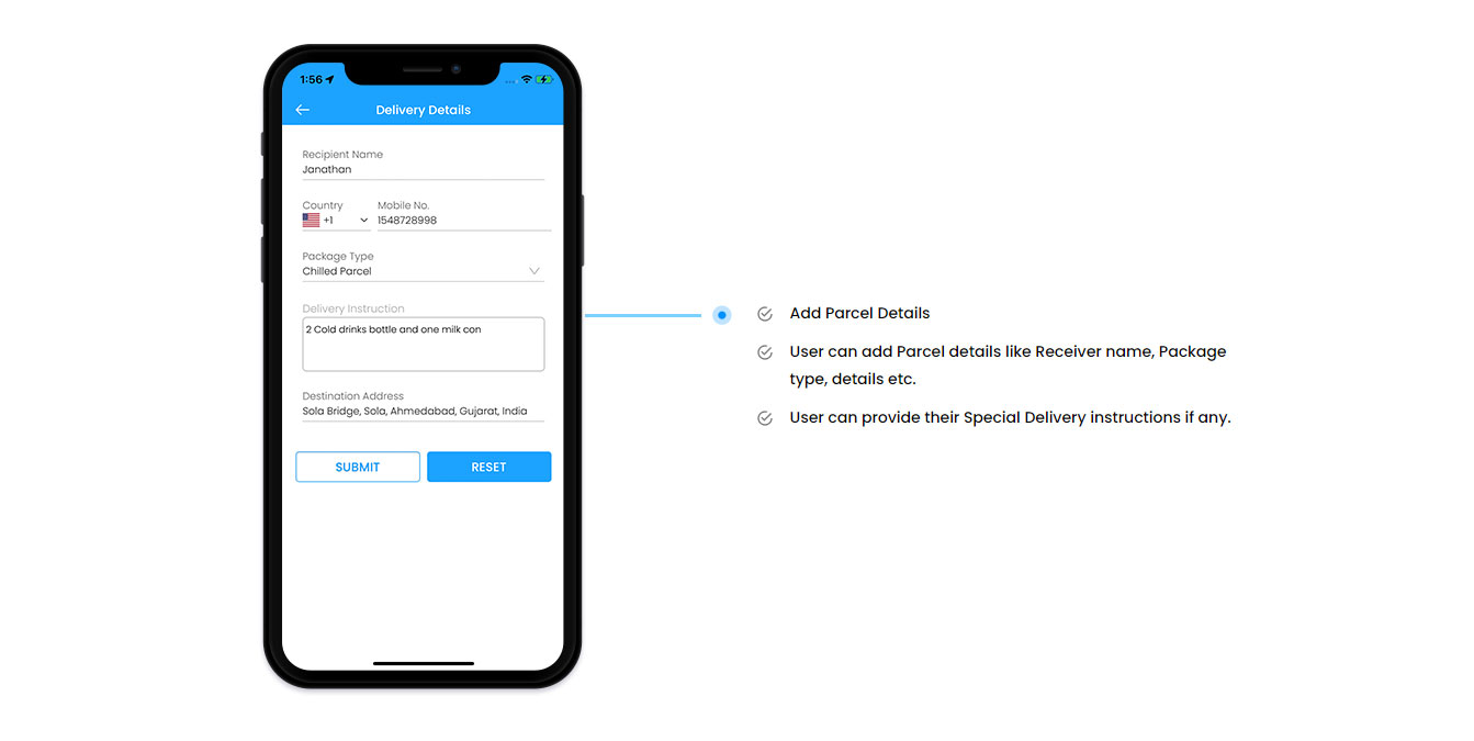 internal chat between sender and driver