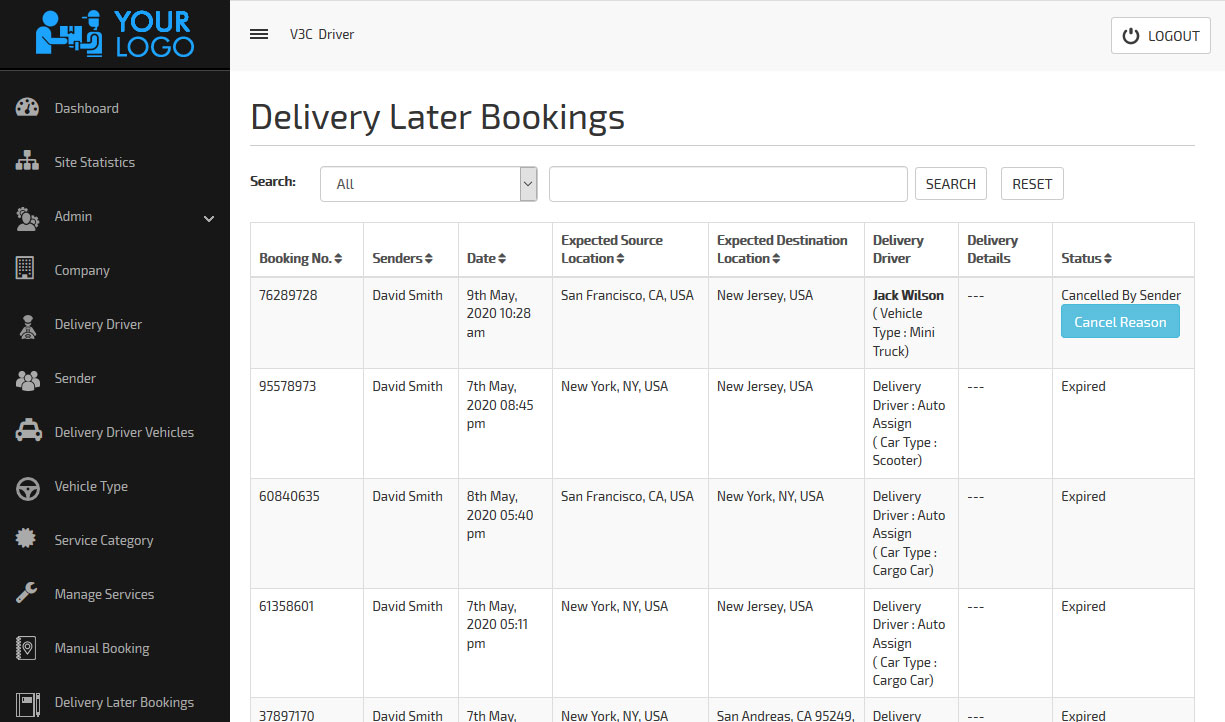 admin – delivery later bookings