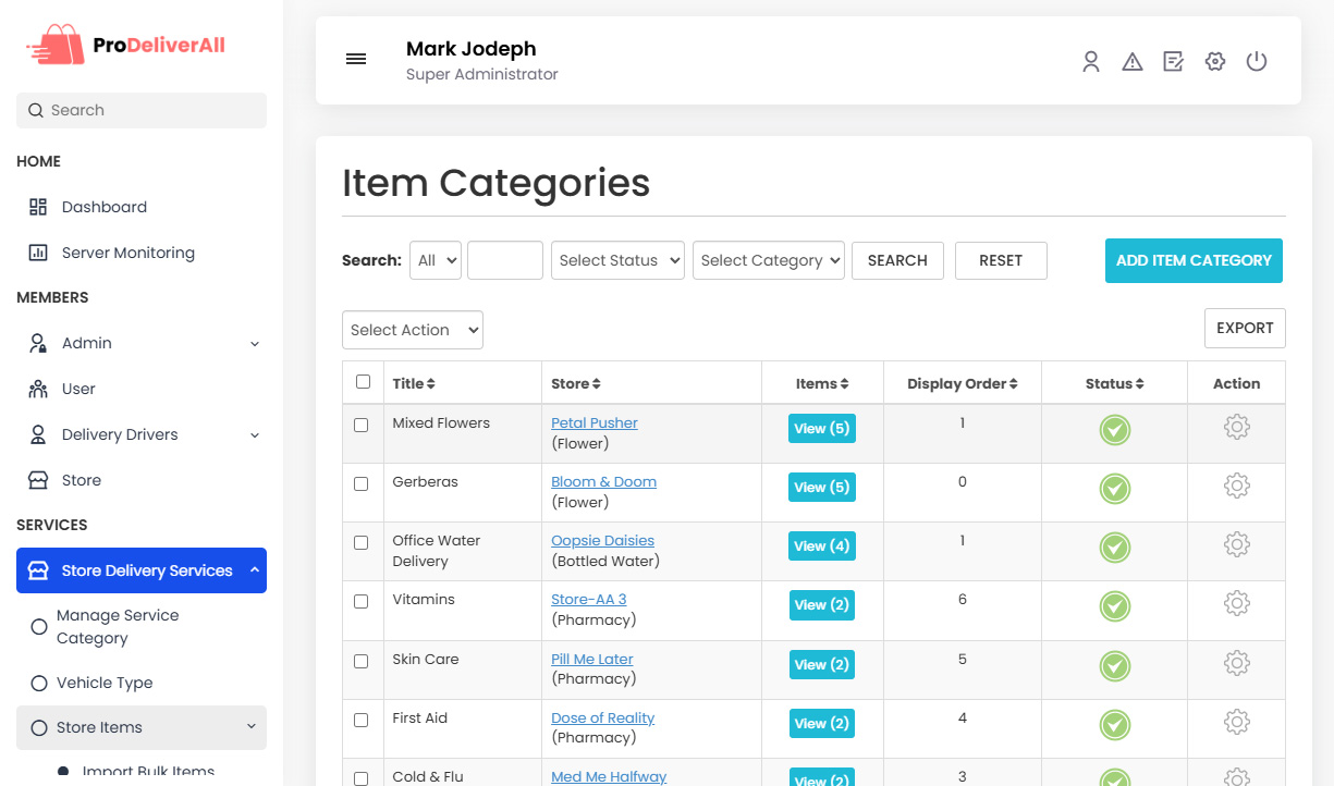Manage Item Categories