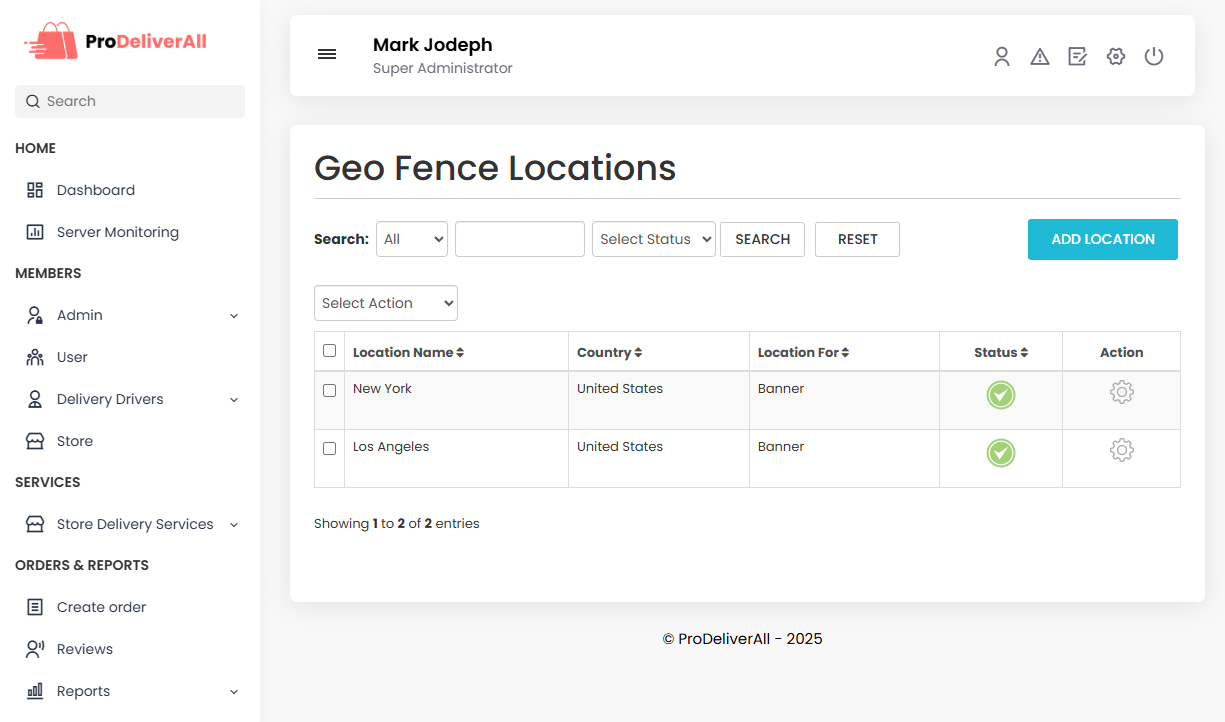 Geo Fence Locations