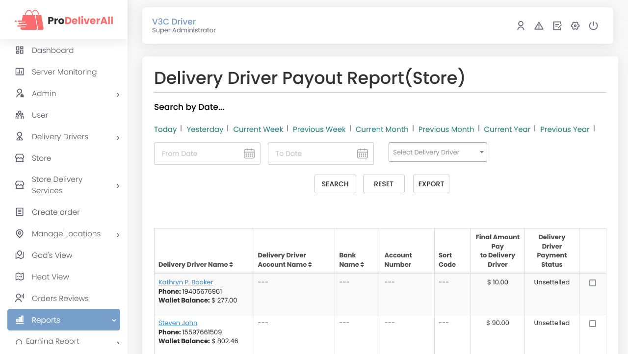 Delivery Driver Log report