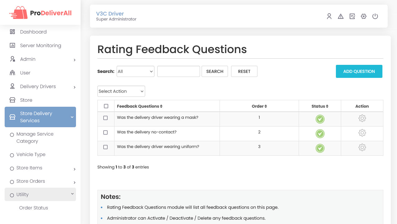 Rating feedback questions