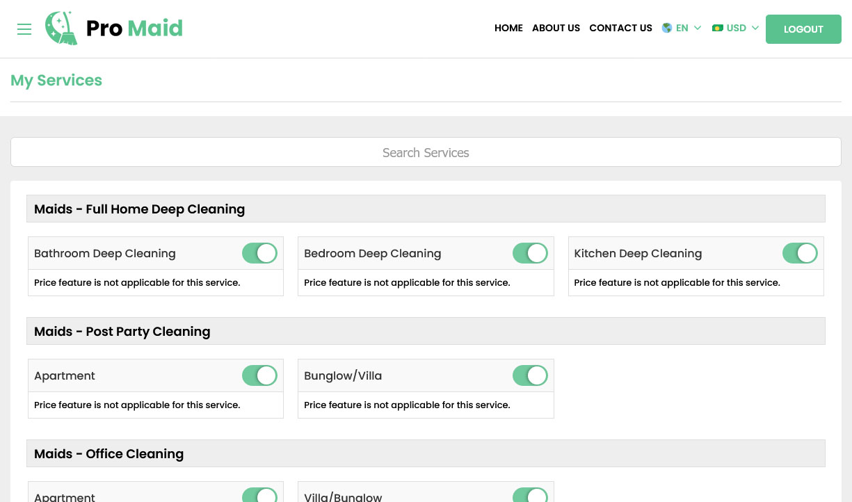 Home Cleaner - Manage Services