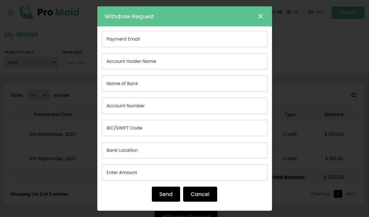 Payment Withdraw Request