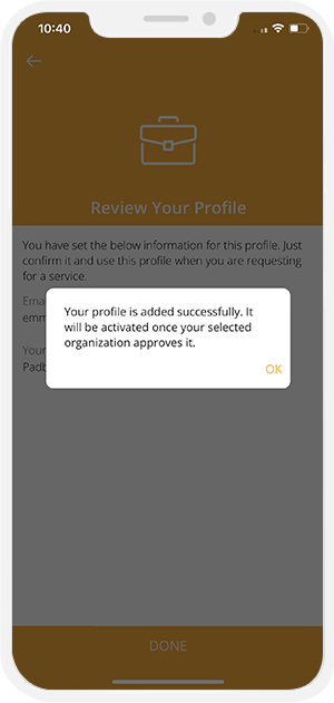request sent to organization
