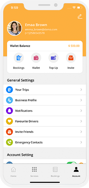 rider application menu option 