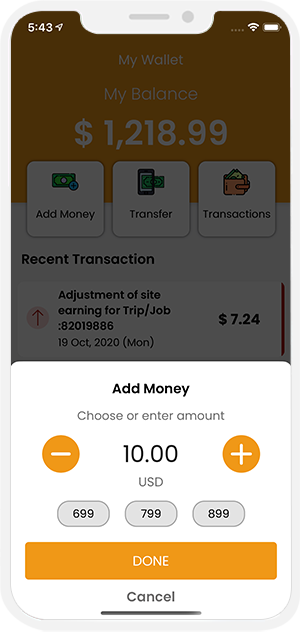 Add money to wallet