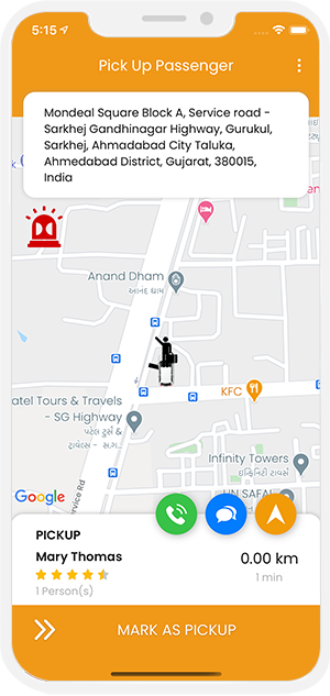 driver reaches at picup location