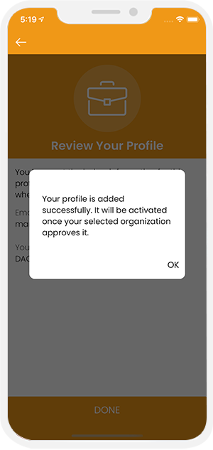 request sent to organization