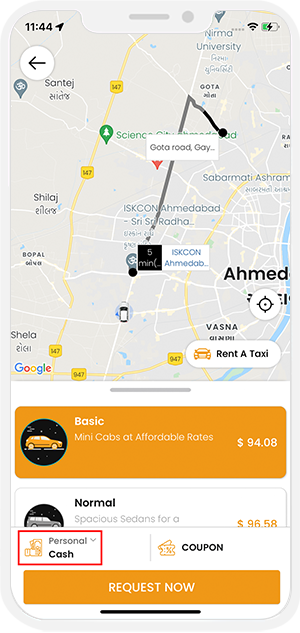 rider choose personal or business profile