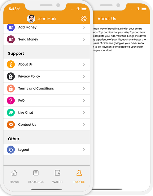 Support menu & About us