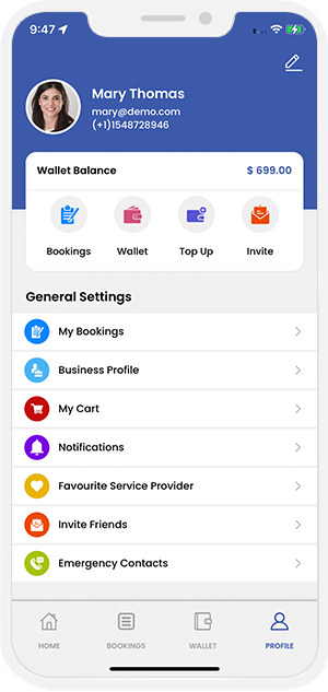Tow Truck user App menu