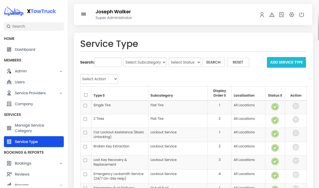 manage Service Type