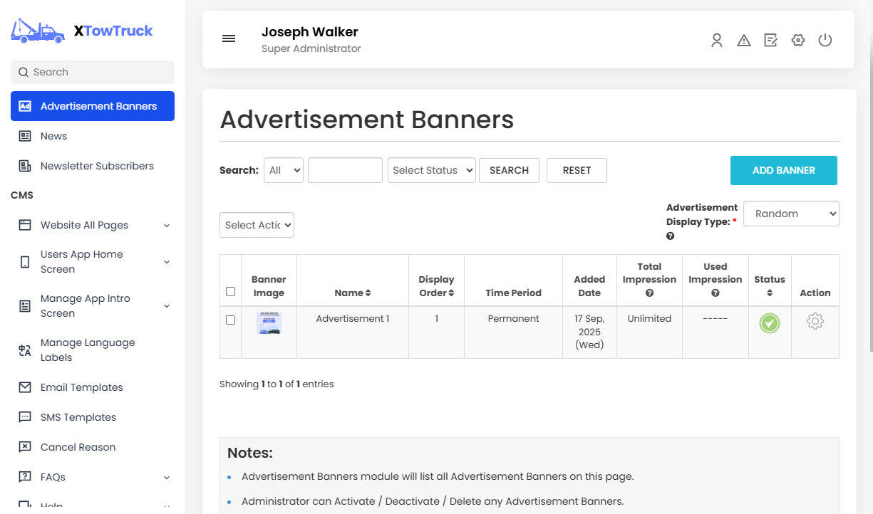 manage Advertisement Banners