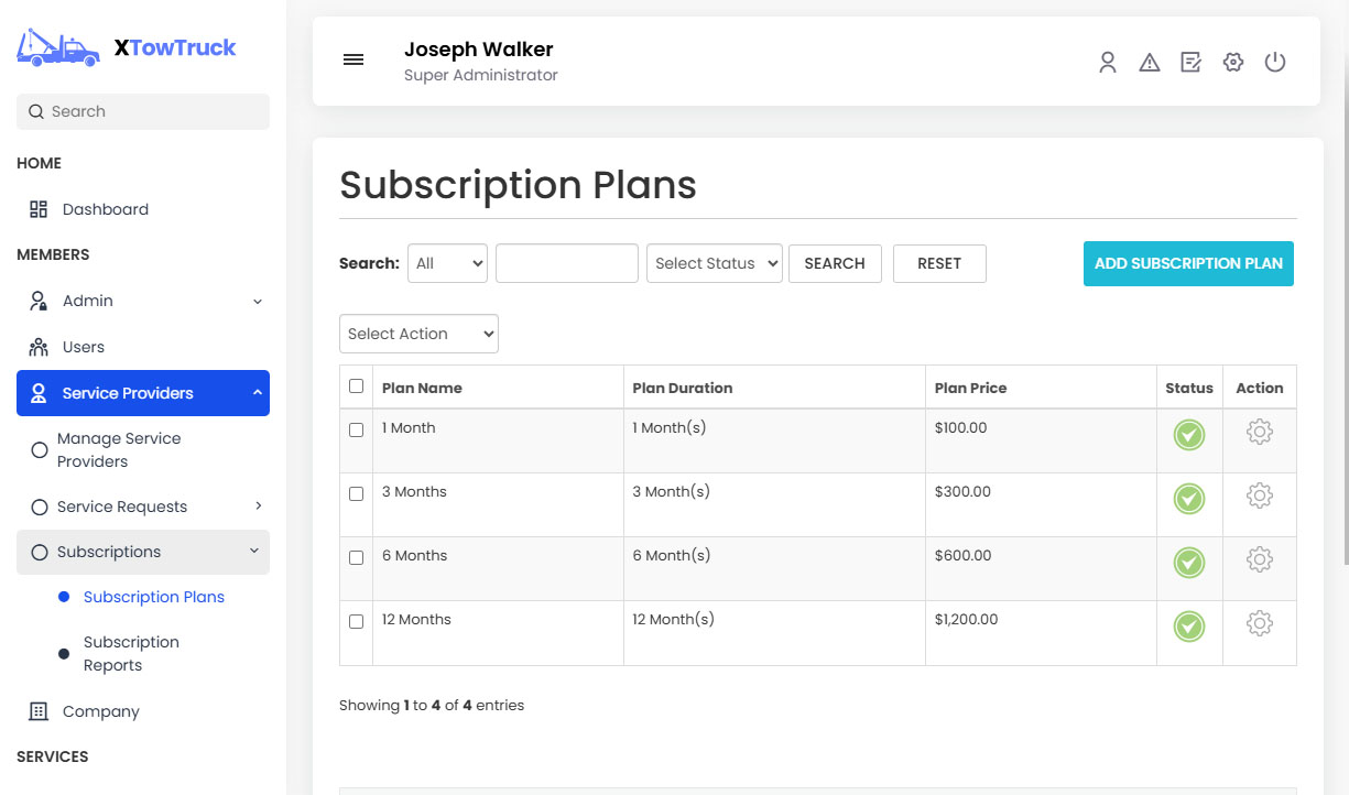 Manage Subscription Plan