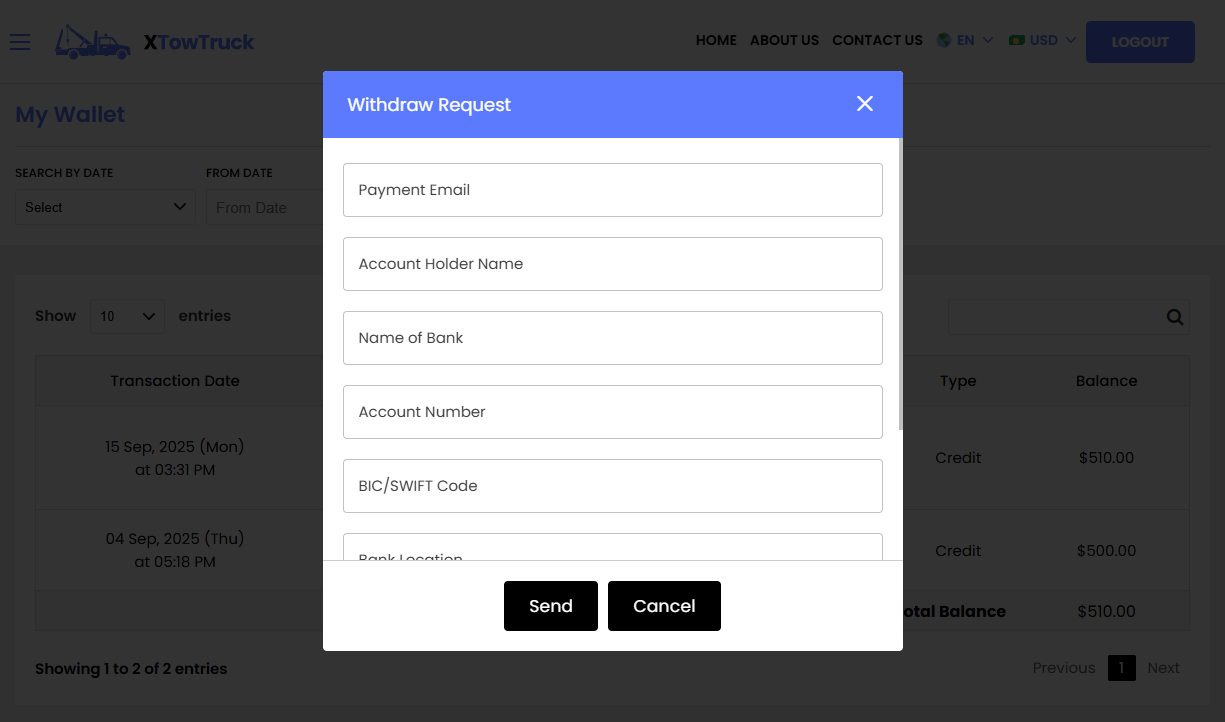 Payment Withdraw Request