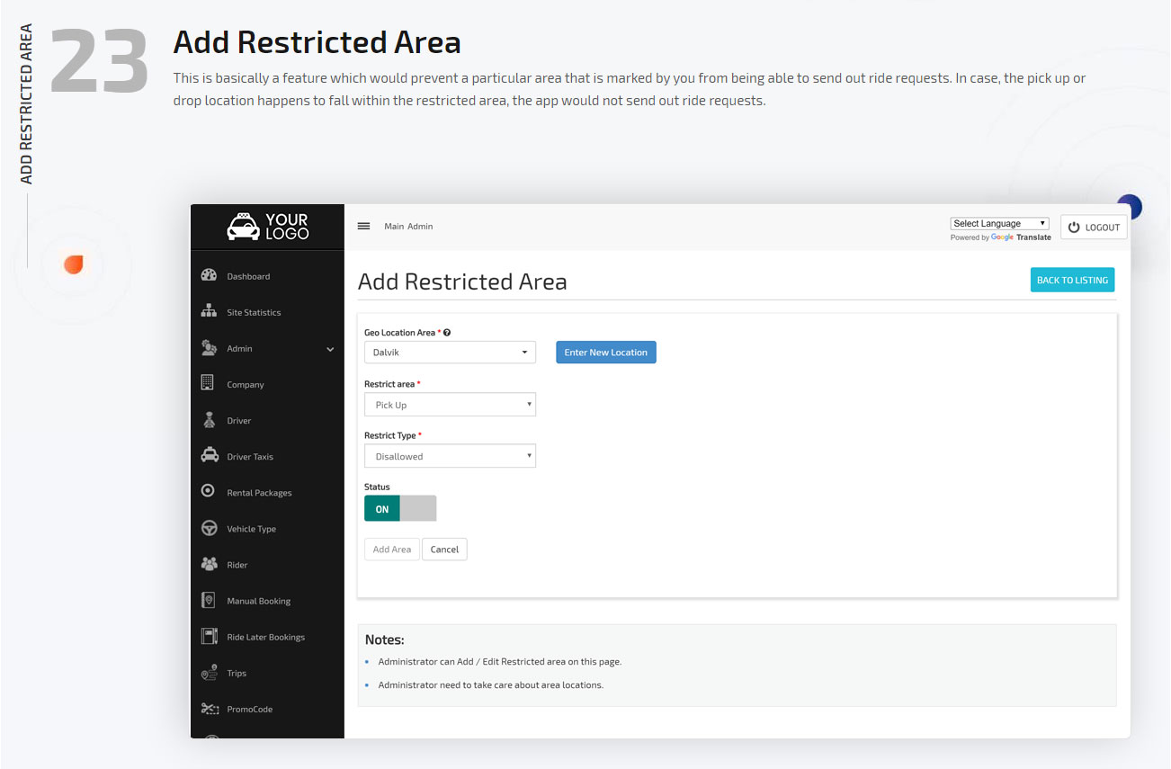 Add restricted area