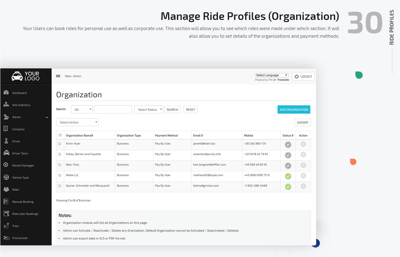 manage ride profiles