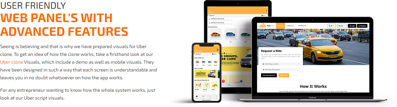 uber clone web panel features