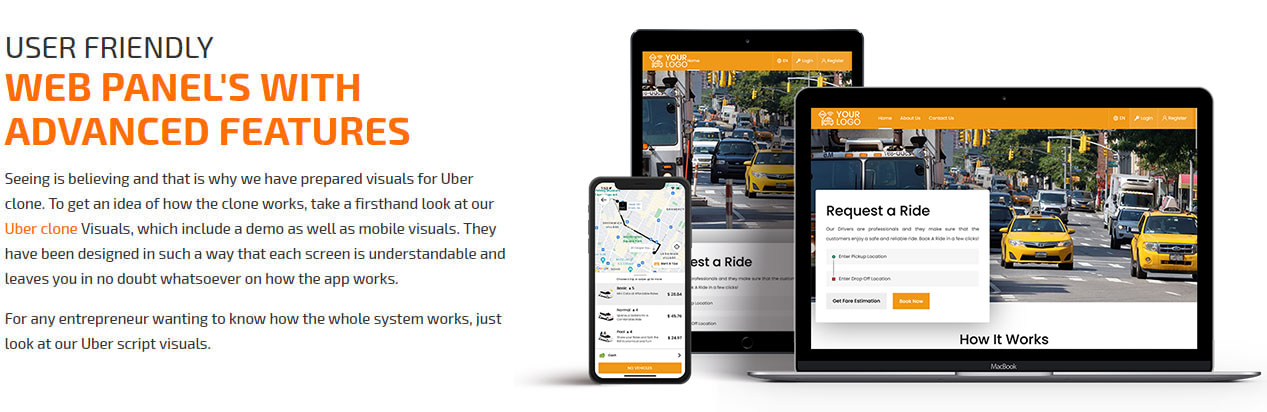uber clone web panel features