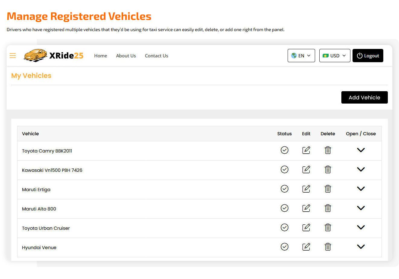 manage registered vehicles