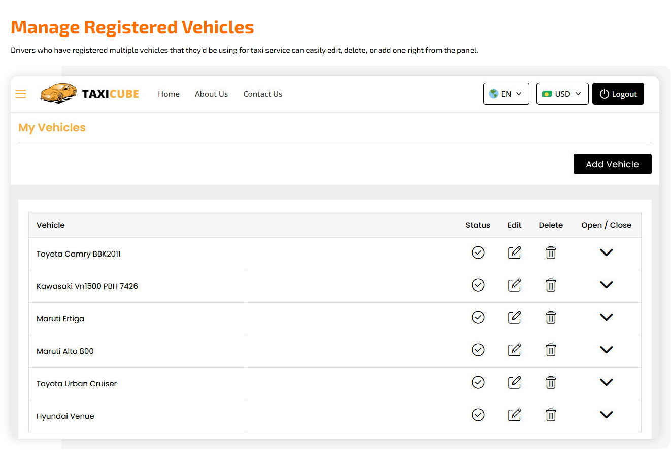 manage registered vehicles
