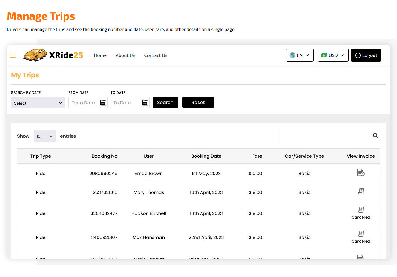 driver's trips management