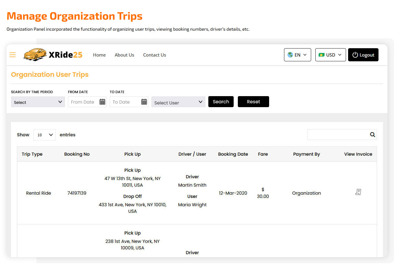 manage organization trips
