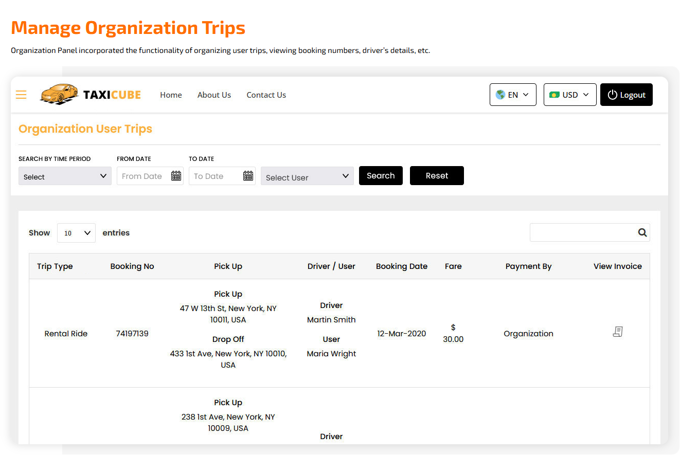 manage organization trips