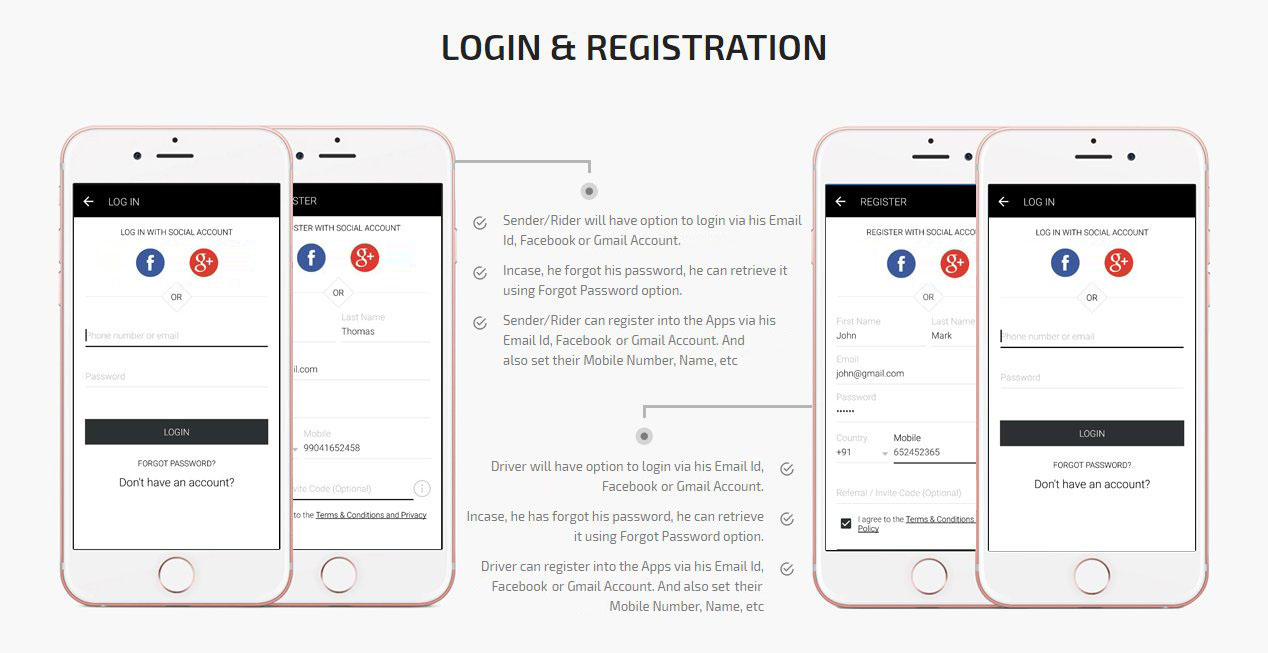app login and registration Ride plus Delivery Login & Registration Screen