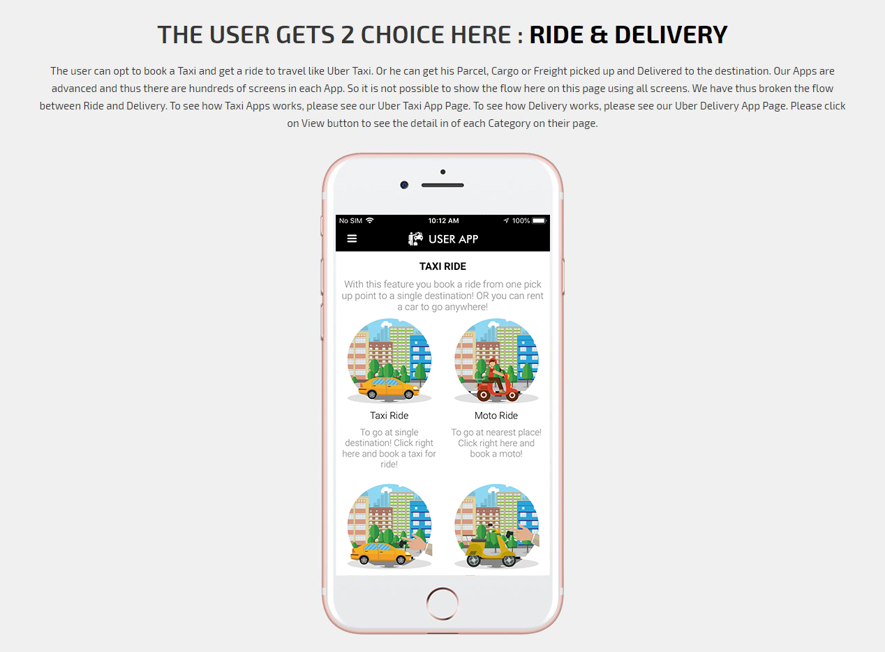 choose ride or delivery Choose option Ride & Delivery Screen