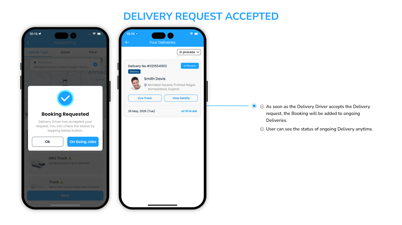 app sends the delivery request