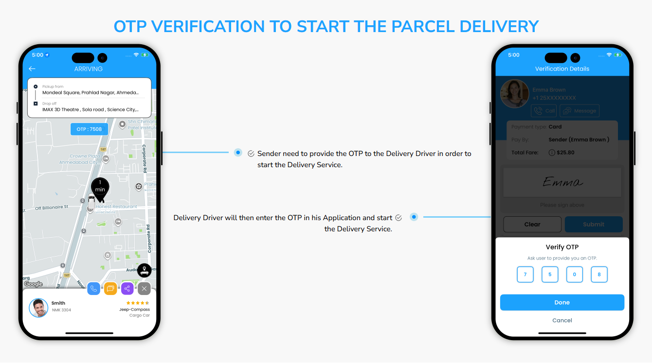 Otp Verification to Start the Parcel Delivery