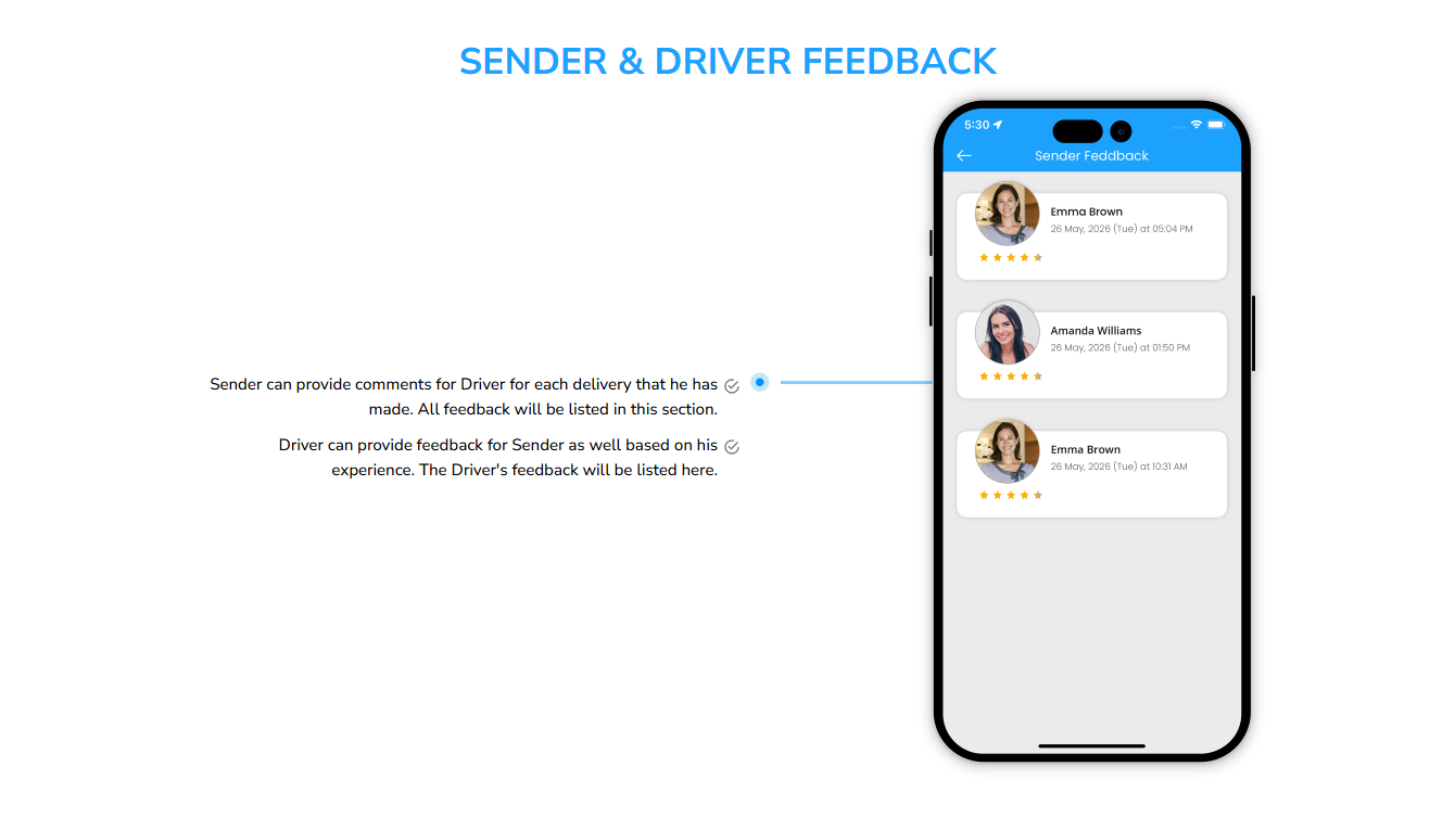 contact us and helpsender and driver feedback