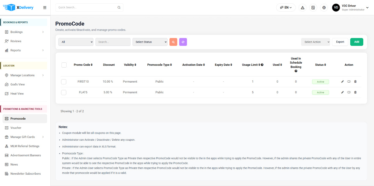 Manage PromoCode