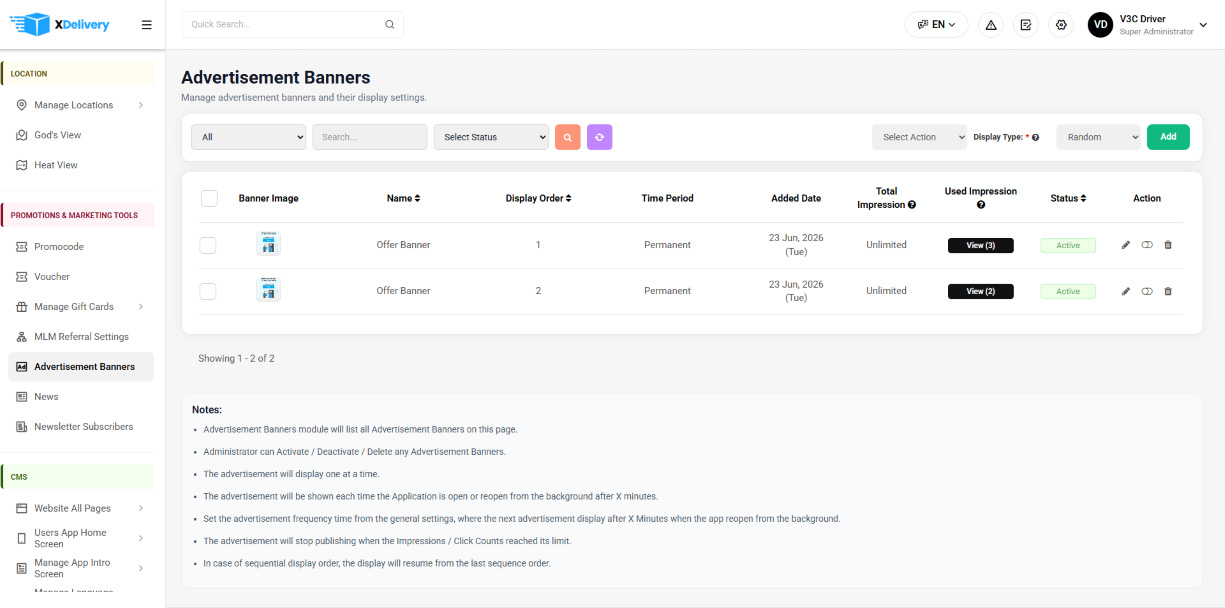 Manage Advertisement Banners