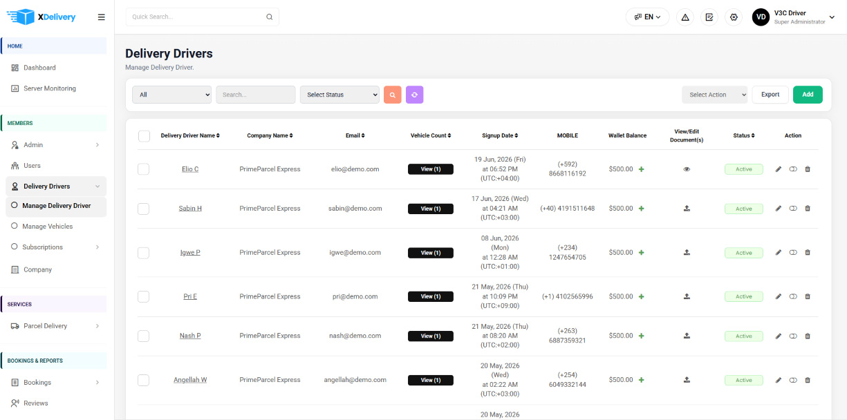 Manage Delivery Drivers