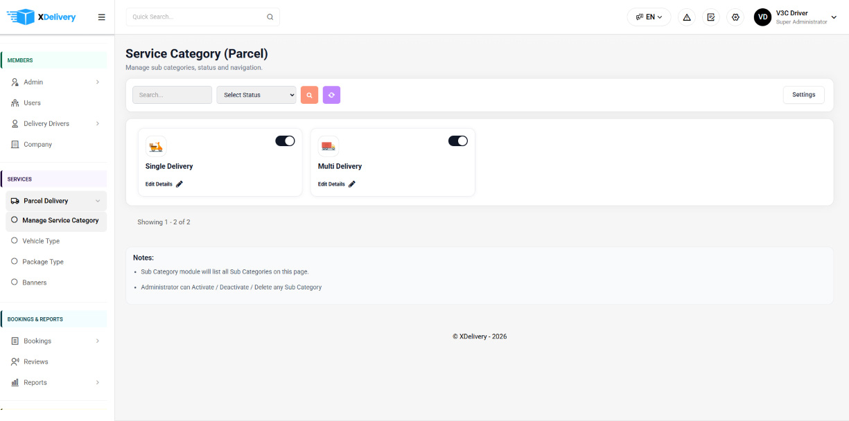Manage Service Category