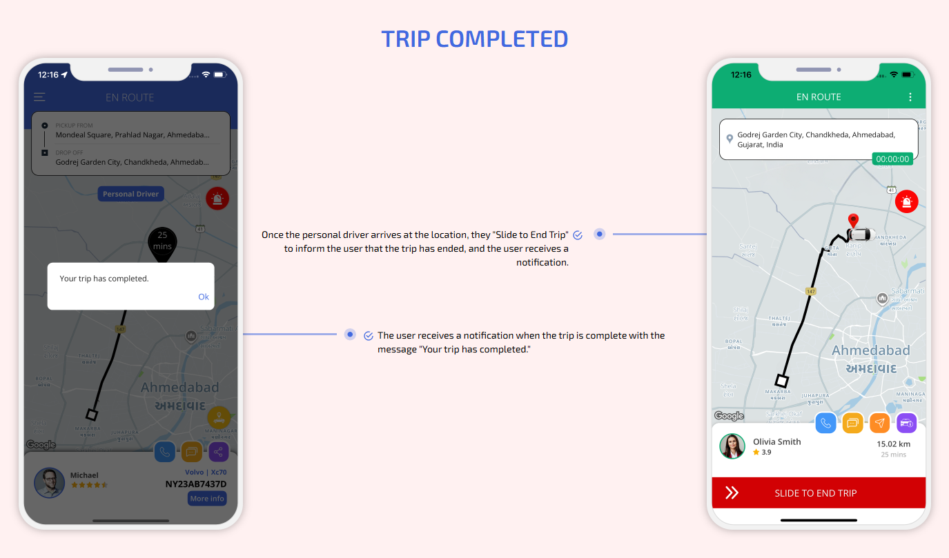 trip completed screen