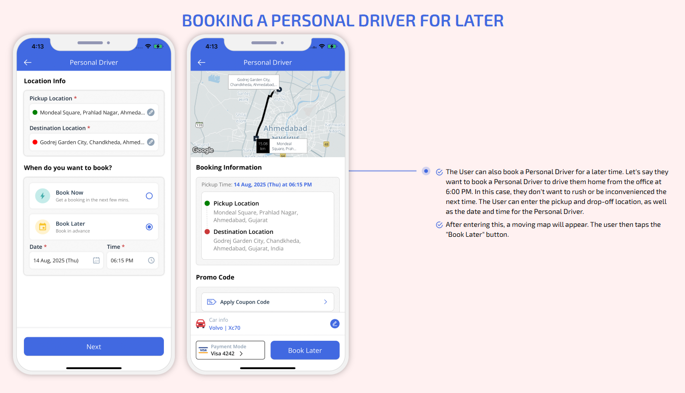 booking a personal driver for later