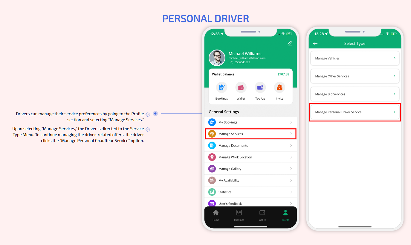personal driver manage service