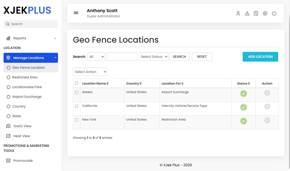 Geo Fence Locations