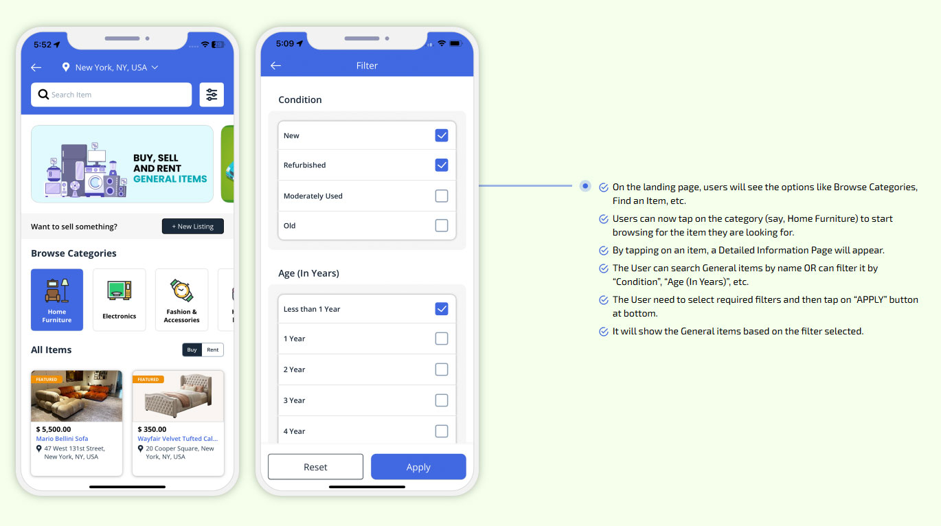 On the landing page, users will see the options like Browse Categories, Find an Item, etc.