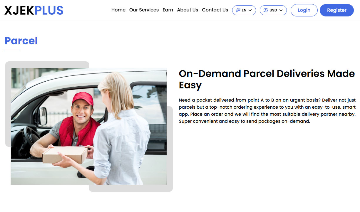 Parcel Delivery Page