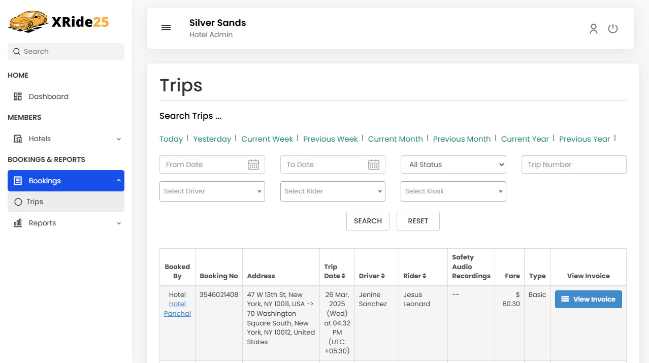 Trips listing