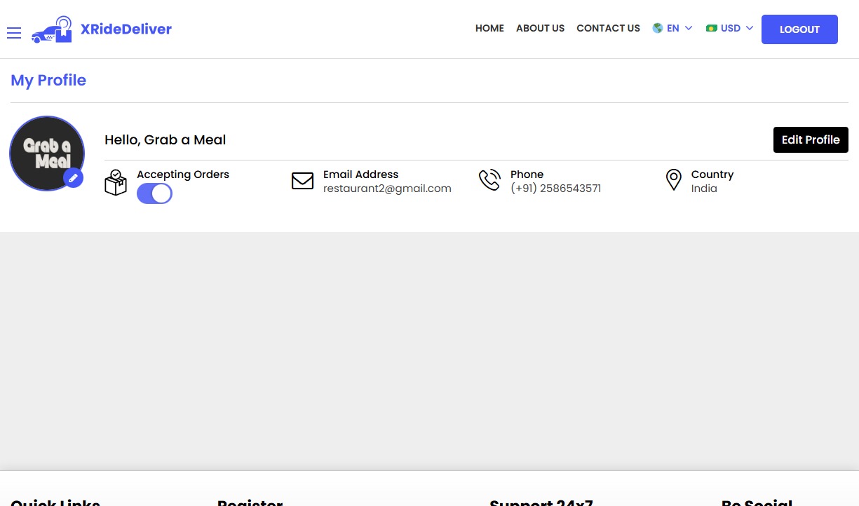 Restaurant Panel - Profile