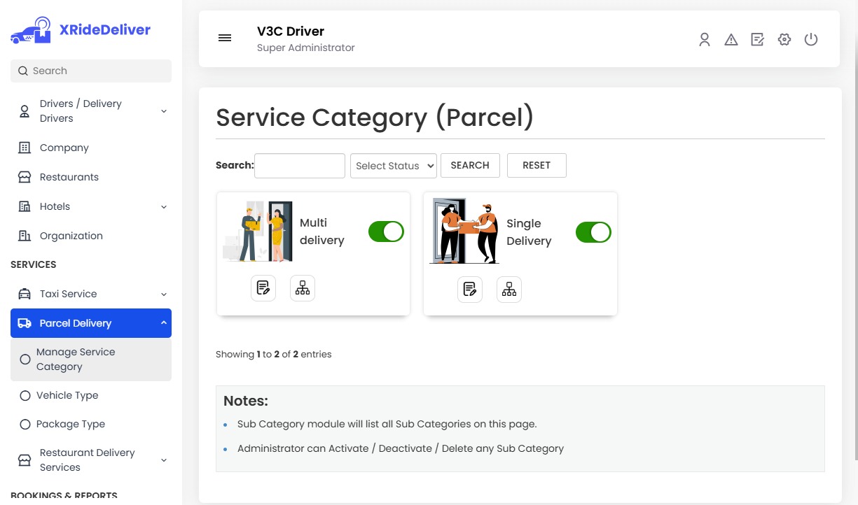 Parcel Service Category