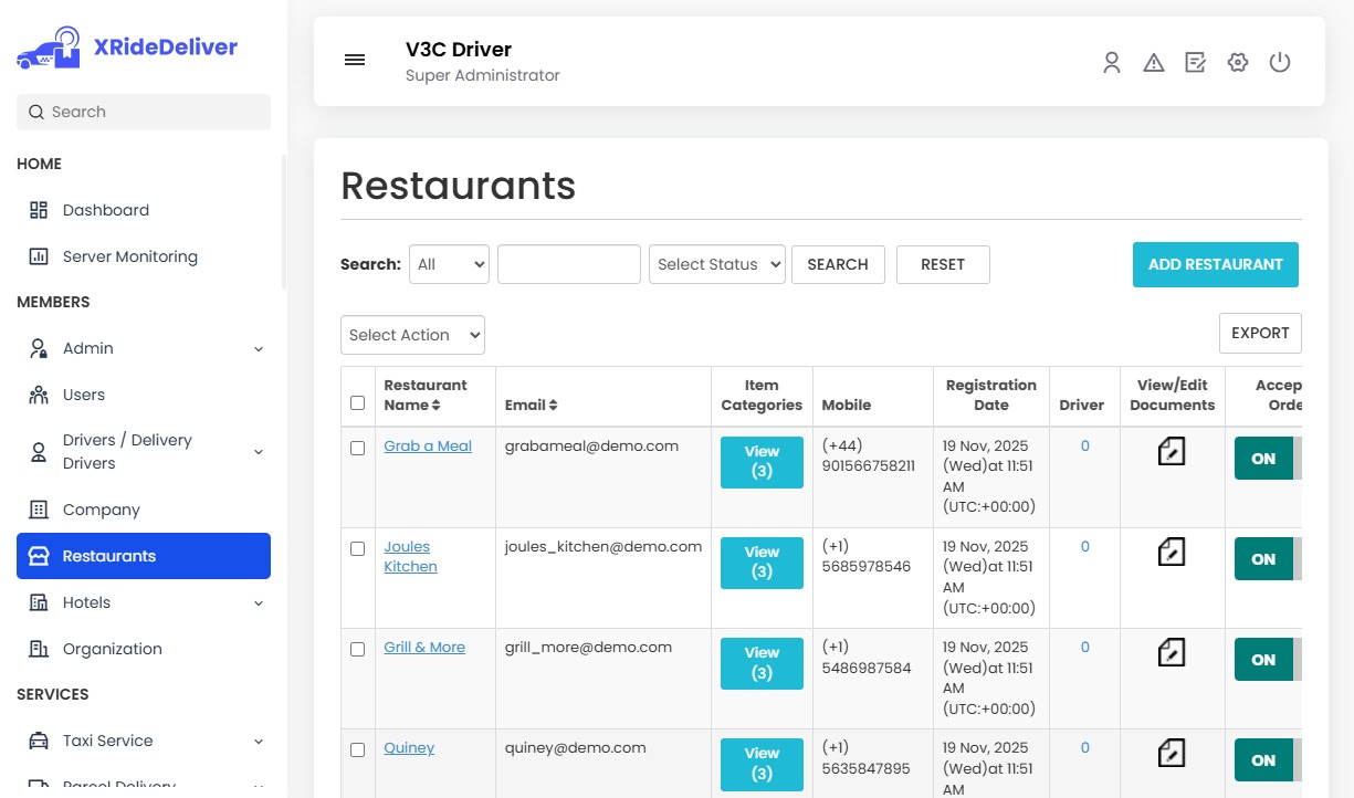 Restaurants Management