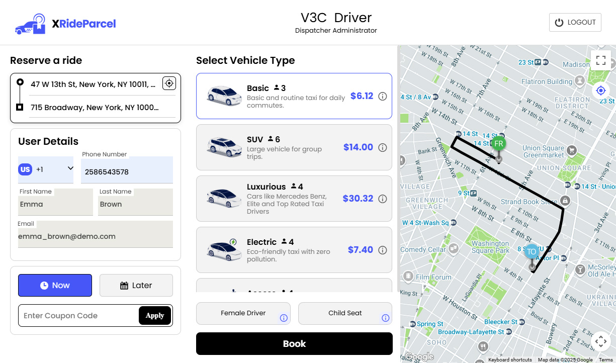 Taxi Manual Dispatch Panel
